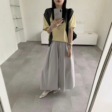 春款松紧腰系带九分阔腿裤百搭简约风气质显瘦超宽松韩版休闲裤子