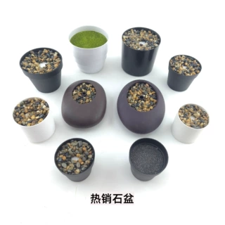 塑料花盆扁形椭圆盆迎客松塑料花石盆桌面装饰植物果实盆栽花盆