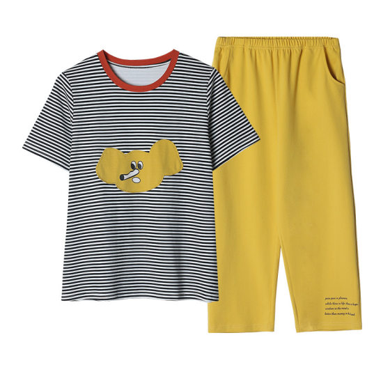 Pajamas Women's Summer Cotton Short-sleeved Cropped Pants Thin Cotton High-end Casual Home Wear suit Outer Wear