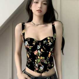 lanyi法式提花鱼骨衣莫奈油画复古副乳显瘦束腰 礼服塑身鱼骨胸衣