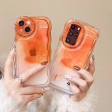 橙色渐变适用华为荣耀60/Nova10/P50波浪边iphone14/xsmax手机壳
