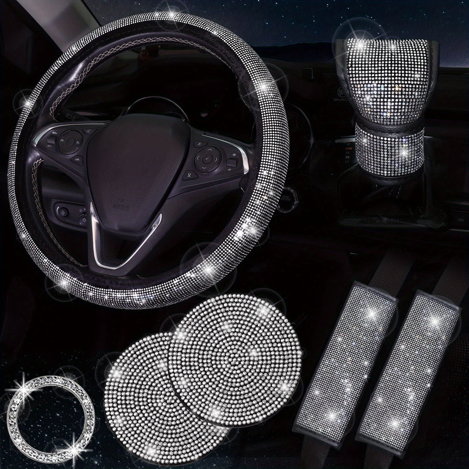 Cross-border explosions car steering wheel cover hot drill full drill gear sleeve seat belt shoulder pad cup cushion seven-piece set wholesale