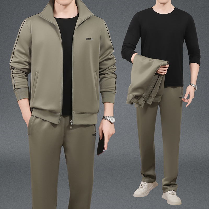 2025 New Men's Adult Sports and Leisure Suit Long-Sleeved Polo Collar Breathable Sweat-Absorbent Loose Fitness Training Suit