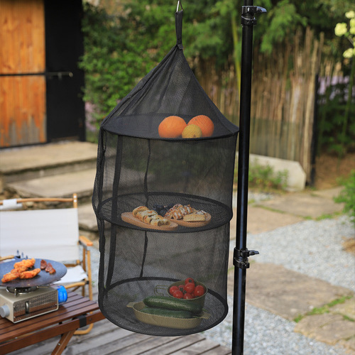 Outdoor camping nylon three-layer folding storage and storage net bag clothes drying net round drying net fruit and vegetable drying net