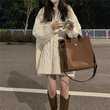 中长款加厚麻花毛衣外套女装秋冬季新款宽松外穿慵懒针织开衫ins