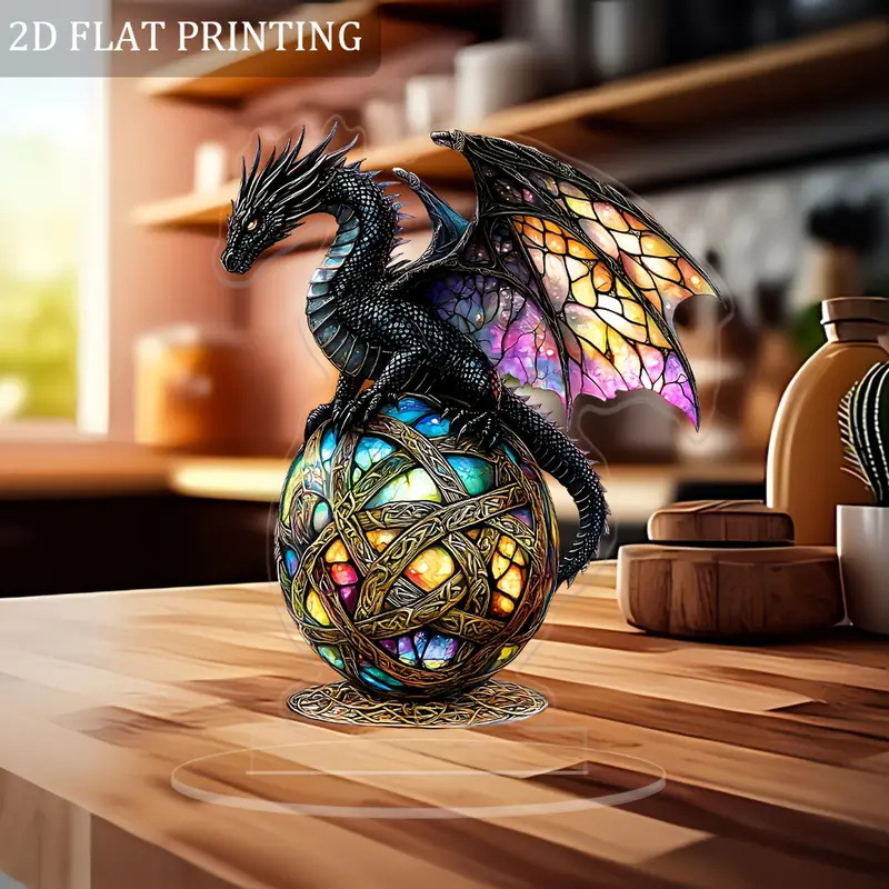Encantadora estatua de dragón de vidrio de colores con diseño gótico fantástico en un globo, ideal para el hogar image 3