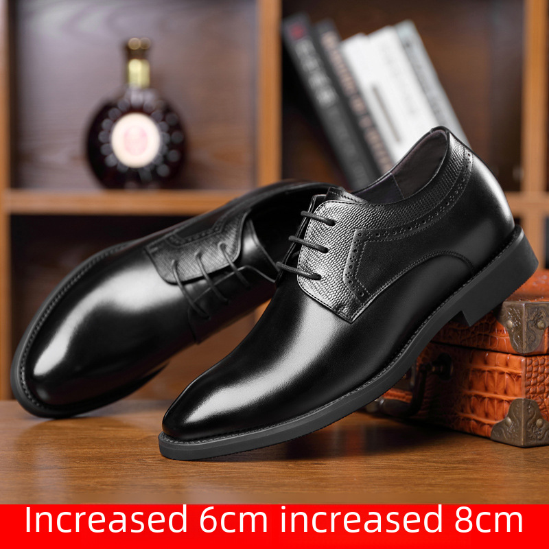 Men's 8cm6cm Inner Height Increasing Shoes Men's Korean Style Business Dress Pointed Toe Casual Men's Leather Shoes Bridegroom's Wedding Shoes_vogvips.com