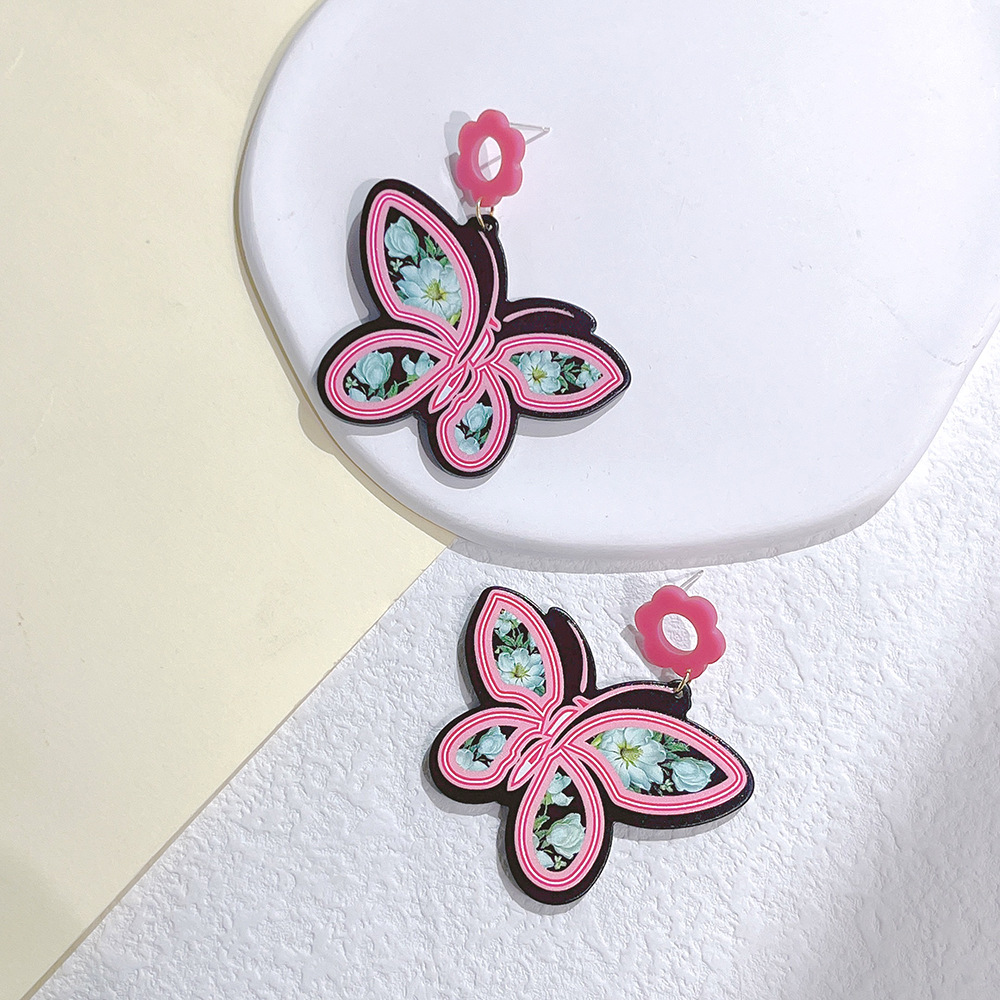 1 Paire Sucré Fleur Papillon Arylique Époxy Femmes Boucles D'oreilles display picture 5