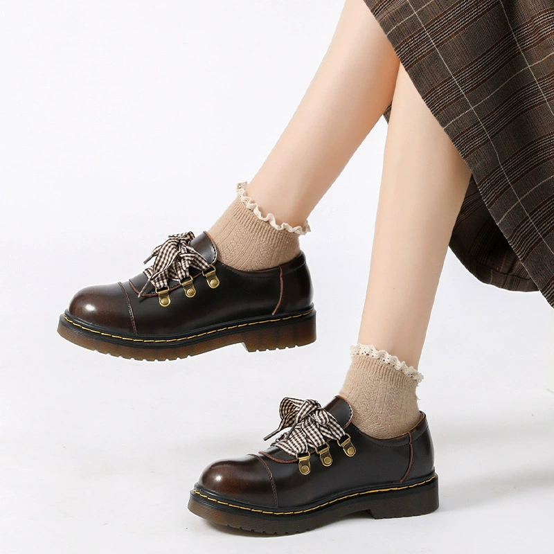 Заказ ~ Кожаные туфли в британском стиле, ретро, весенне-осенние универсальные туфли на плоской подошве для студентов колледжа, мягкие кожаные туфли на шнуровке