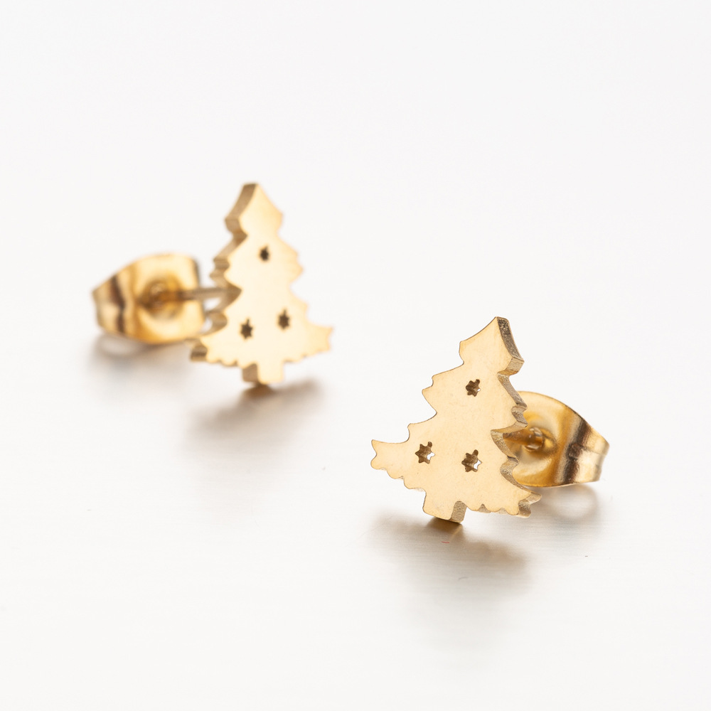 1 Pair Quantity Festival Occasion PVD Coated 18K Gold Real Gold Plated Christmas Tree 304 Stainless Steel Fashion Waterproof Non Tarnish Ear Studs