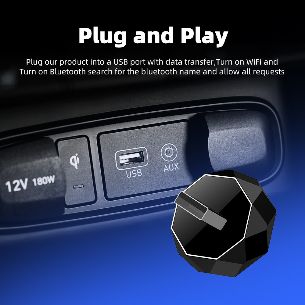 Car Onboard Interconnect Box Support Wireless CarPlay 2-in-1 Plug and Play Adapter