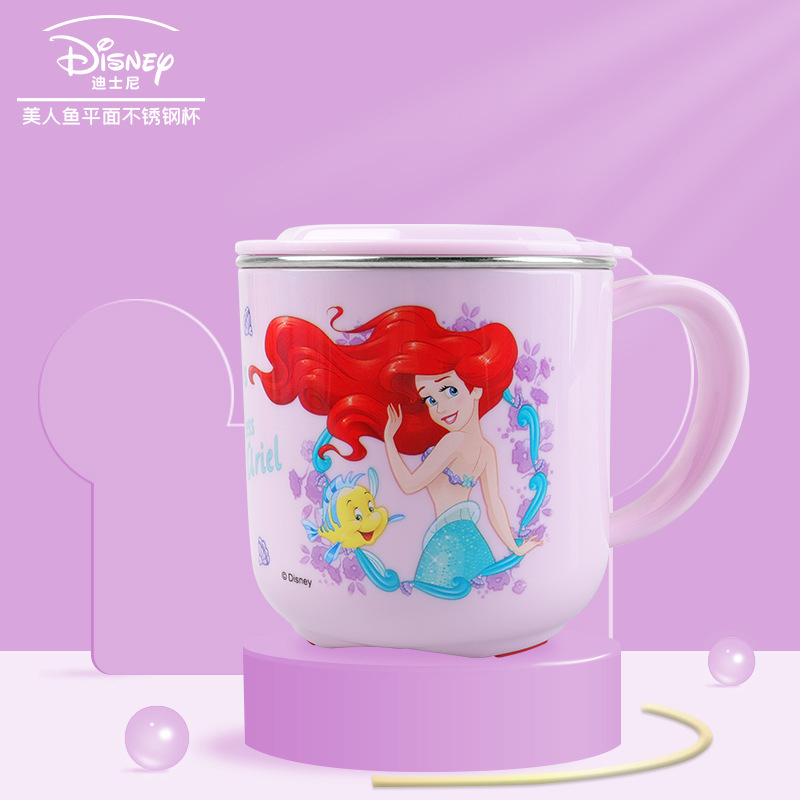 Taza de acero inoxidable para niños de Disney Taza de agua para niños Taza de agua para bebés Taza de leche casera anticaídas Set de cubiertos para bebés