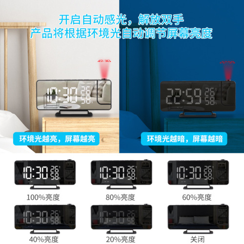Cross-border new radio projection alarm clock LED large screen digital display temperature and humidity clock desktop electronic clock