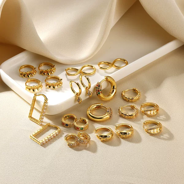 Cross-border popular personality copper inlaid zircon ear ring fashion European and American foreign trade puncture ear buckle irregular wearing wholesale