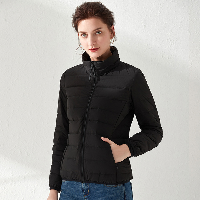 Nueva chaqueta de plumón ligera para mujeres corta con capuz de cuello delgada sin costuras de punto de mujer chaqueta ligera de tamaño grande image 12