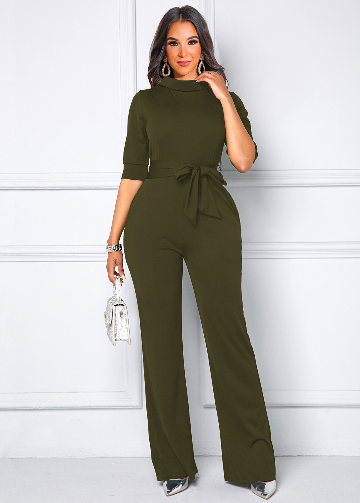 Solid Color Waist Lace Up Jumpsuit NSMRF116725