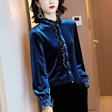 2025年秋冬中老年妈妈装大码女装金丝绒衬衫女上衣长袖打底衫春秋
