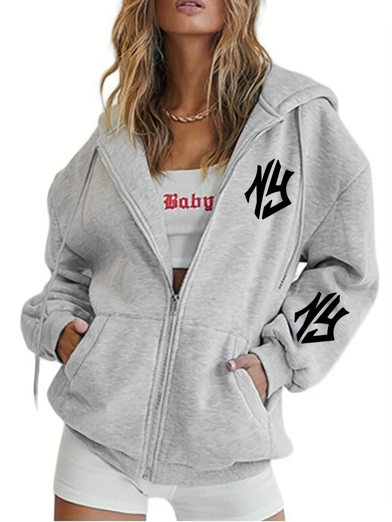Women's Trendy Unique Printed Hooded Zip Up Cardigan Sweater America Perfect For Autumn And Winter_ecoleips.com