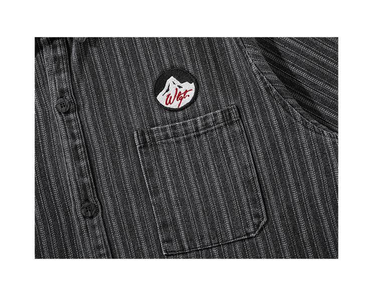 Amerikaans gestreept denim overhemd met borduursel voor heren_voghion.com