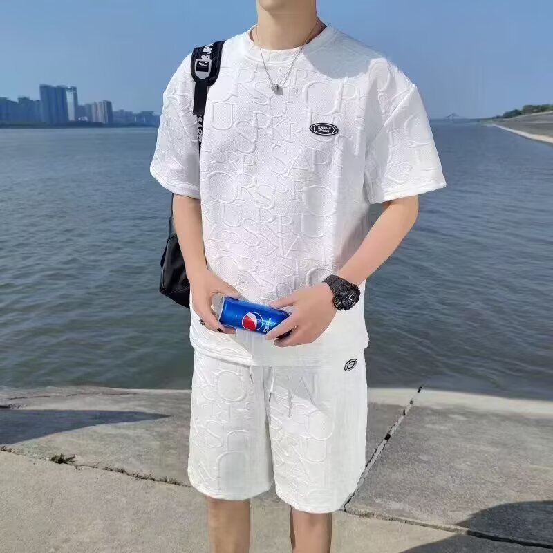 Camisas menos ropa deportiva set hombre de verano mangas cortas camisetas de baloncesto pantalones cortos casuales de dos piezas set de tendencia coreana