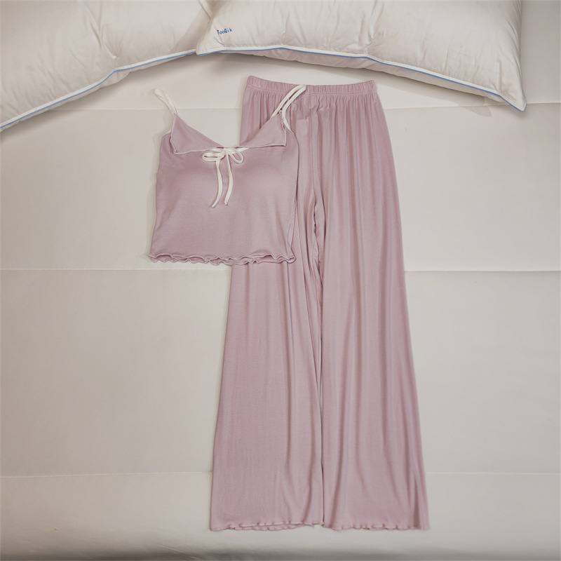 Women's Pajamas with Chest Pad for Summer Pure Desire Sling Pants Two-Piece Thin Simple Casual Modal Home Clothes
