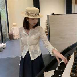 2025秋冬新款洋槐白梨春夏季新中式刺绣薄纱打底针织衫女长袖上衣