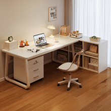 电脑桌家用极简办公桌女生卧室奶油风化妆桌子文件柜书架组合书桌
