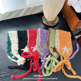 2025新款韩系毛绒五角星系带双面耳罩女秋冬季保暖百搭防冻耳捂子