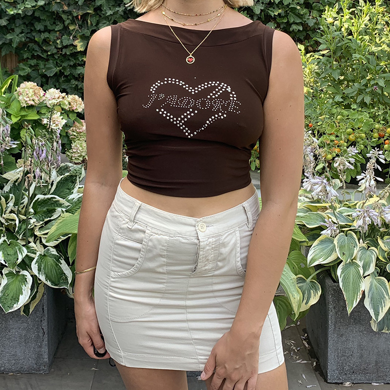 Camiseta Sin Mangas En Forma De Corazón Con Estampado En Color Sólido De Algodón A La Moda display picture 3