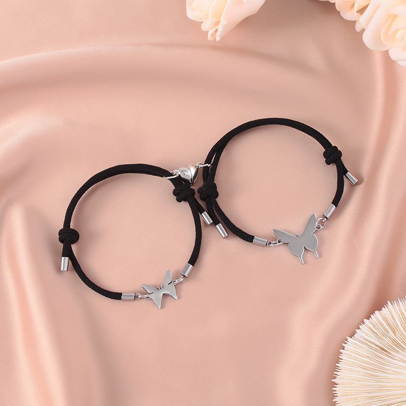 Polyester Chain Material Twisted Rope Chain Chain Type Casual, School, Travel Occasion New Mother's Day Stainless Steel Butterfly Heart Magnetic Buckle Couple Bracelet