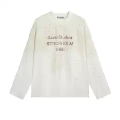 Trendy Ac Brand Celebrity Style Rhinestone Niche Letter T-Shirt Unisex Round Neck Long Sleeve Vintage Personality Base Shirt Loose Fit