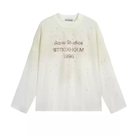 Trendy Ac Brand Celebrity Style Rhinestone Niche Letter T-Shirt Unisex Round Neck Long Sleeve Vintage Personality Base Shirt Loose Fit