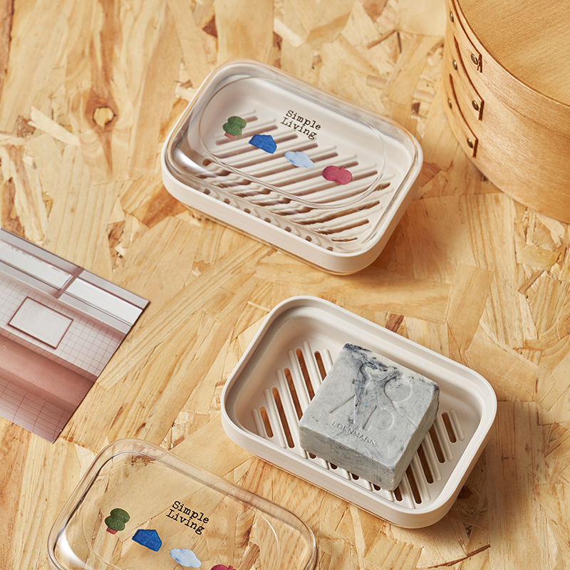 Natural Collection Transparent Soap Box with Lid, Creative Flip-Top Soap Holder, Portable Drainable Soap Box for Student Dormitories