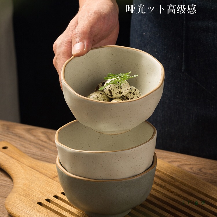 Japanese Rice Bowl Handmade Tableware Rice Bowl Rustic Pottery Ceramic Combination Soup Bowl Square Bowl Large Bowl Double-Handle Bowl Personalized