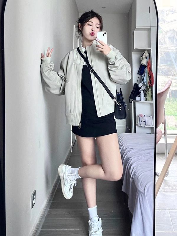 美式复古chic早春外套女2025新款飞行员夹克设计感小众春秋棒球服|undefined