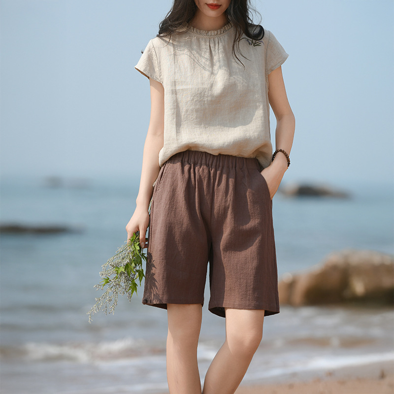 Cotton and Linen Women's Clothing 2025 Summer New Shorts Women's Outer Wear New Chinese Style Ramie Elastic Waist Casual Pants Wholesale