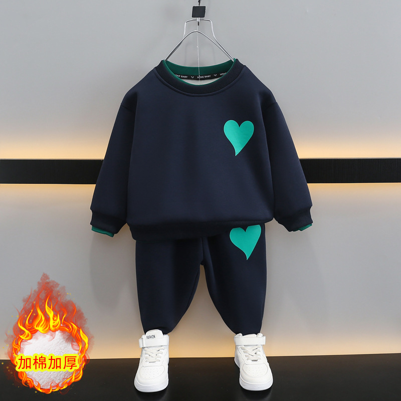 6361 Traje de terciopelo para niños y niños 2025 nuevo suéter de terciopelo de una pieza engrosado de otoño e invierno de dos piezas