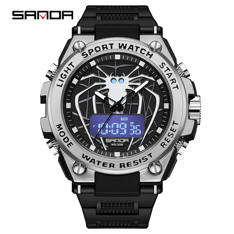 Sanda nuevo reloj araña luminoso impermeable reloj electrónico moda personalidad juventud reloj despertador reloj de los hombres 3159