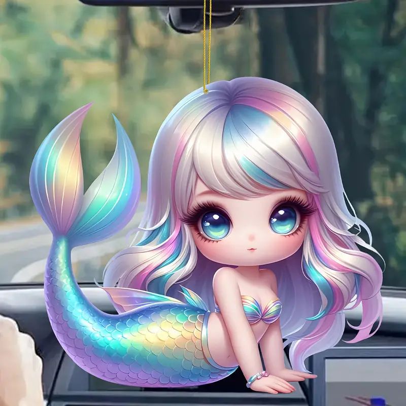 Transfronterizo nueva sirena acrílica plana verde fresca chica dibujos animados colgante de automóvil