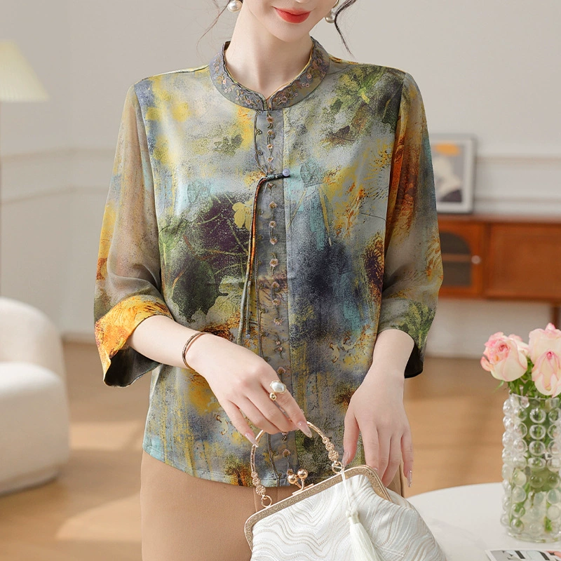 Летняя новая мама рубашка новая китайская рубашка с семью рукавами