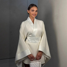 新中式改良文艺风纯色刺绣款收腰袖摆连衣裙女2025跨境欧美风新款