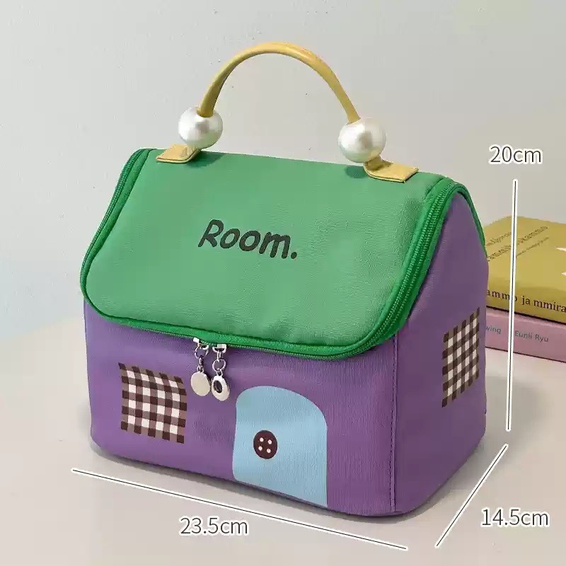 Purple capacious cosmetic bag