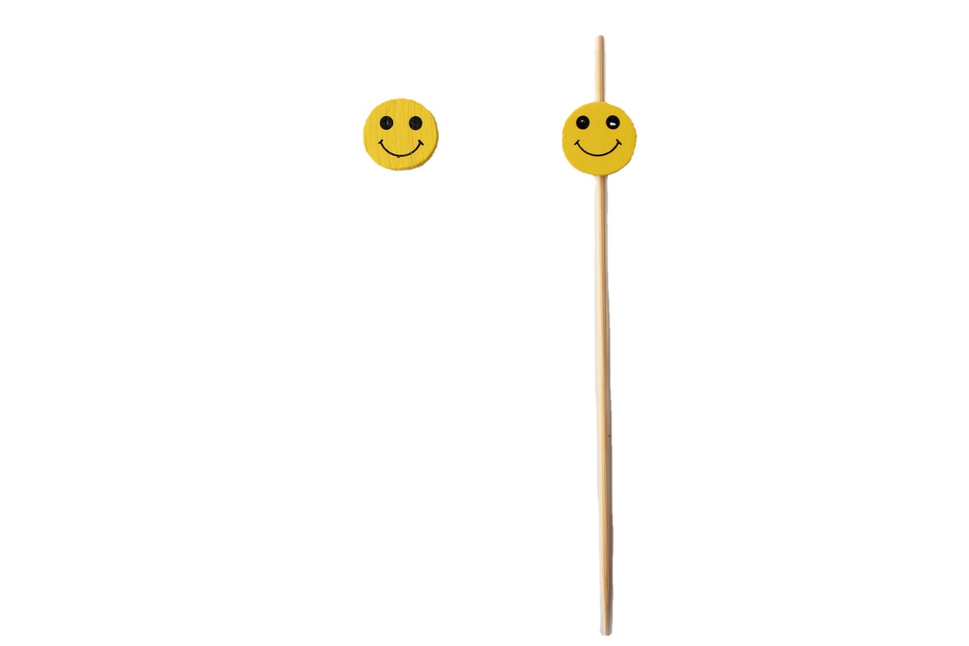 Fabricante multi-color lindo amarillo sonriente de dibujos animados fruta palo de comida palo de bambú desechable prueba palo fijo hamburguesa