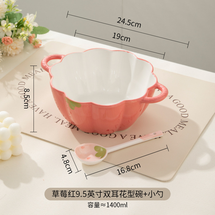 かわいくて見栄えの良いボウル、陶器食器、食器セット、両耳ボウル、インスタントラーメンボウル、家庭用大型スープボウル、スプーン、箸|undefined