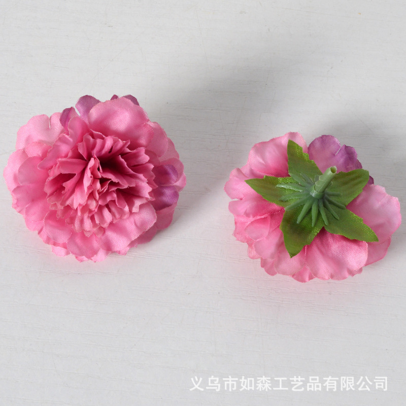 Flores de simulación de claveles de flores de cabeza de flores de boda casera acompañante regalo de mano decoración con tela de seda DIY flores artificiales