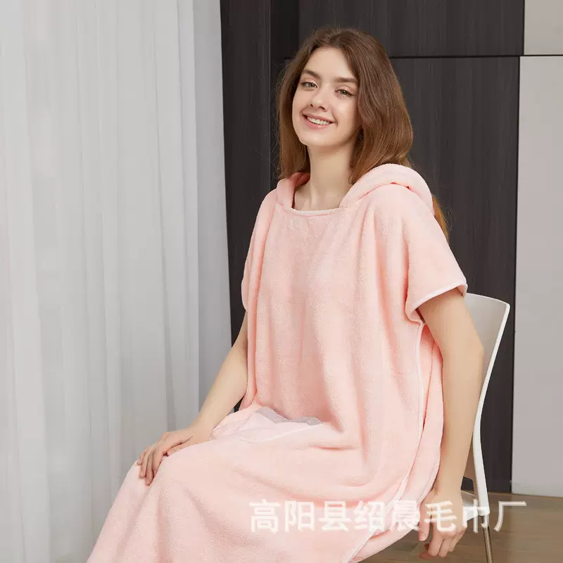 吸水斗篷浴巾批发连帽浴袍珊瑚绒浴裙不掉毛洗澡浴巾家居服舒适
