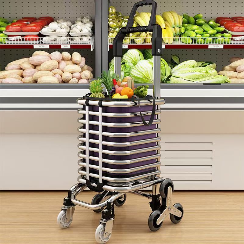 Foldable Grocery Shopping Cart, Small Trolley, Hand-Pulled Cart, Stair-Climbing Cart for Elderly, Household Portable Trolley