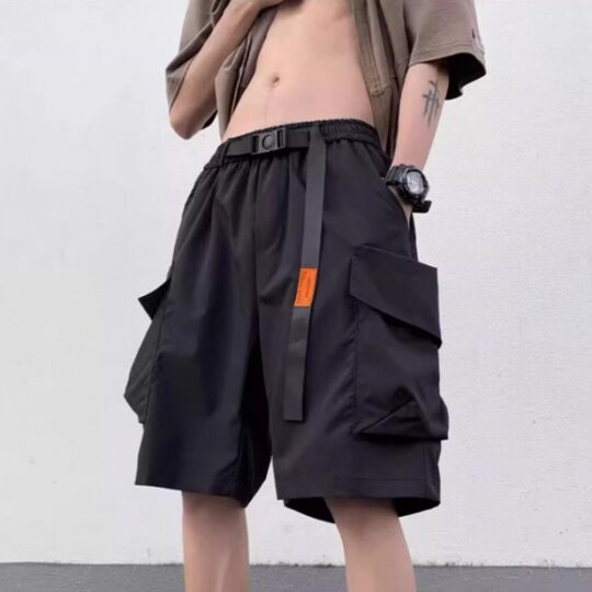 Functional Solid Color Pocket Tooling Shorts Men's Summer Thin Loose Casual Pants American Style Men's 5-Pants