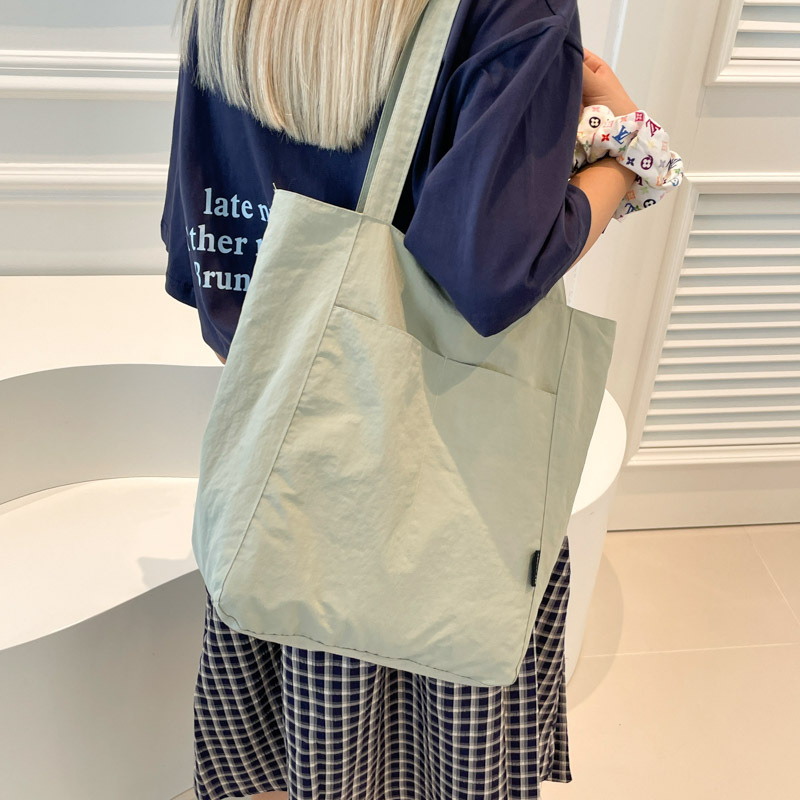 Korean Style Minimalist Solid Color Nylon Canvas Bag For Women, Large Capacity Casual Shoulder Tote Bag, Versatile Commuter Bag - Thumbnail 4