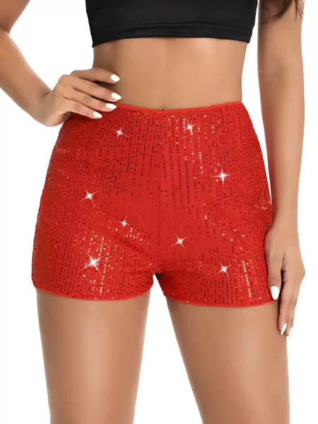 2025 Amazon Multi-color Fashion Bead Slim-fit Hot Pants Sequin Solid Color Black Mid-waist Sexy Straight Women's Shorts